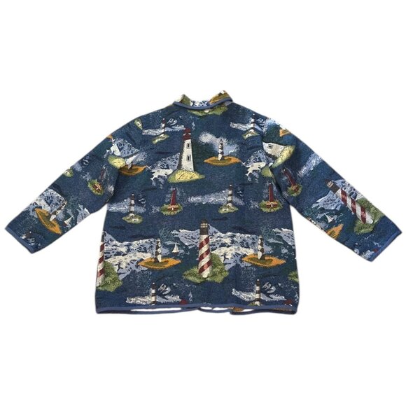 Vintage Blair Womens Woven Tapestry Lighthouse Print Button-Up Jacket Size XL - Picture 4 of 9